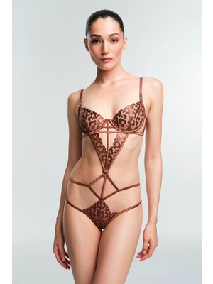 Penti Kahverengi Fera Bodysuit Dantelli Sütyen