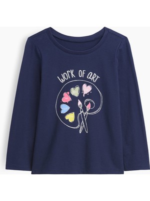 Gap Kız Bebek Lacivert Grafik Baskılı T-Shirt