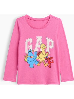 Gap Kız Bebek Pembe Sesame Street Logo T-Shirt