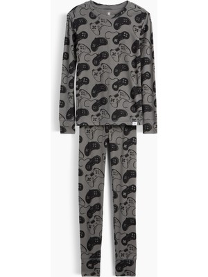 Gap Erkek Çocuk Gri Organik Brushed Pamuk Pijama Takımı