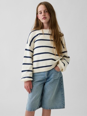Gap Kız Çocuk Krem %100 Pamuk Oversized Rollneck Kazak