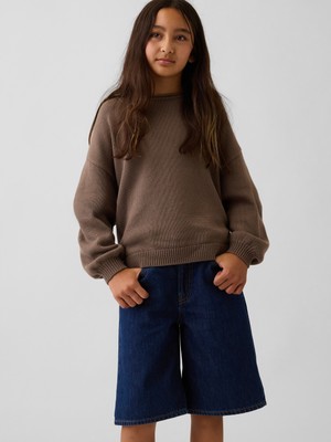 Gap Kız Çocuk Kahverengi %100 Pamuk Oversized Rollneck Kazak