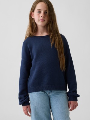 Gap Kız Çocuk Lacivert %100 Pamuk Oversized Rollneck Kazak