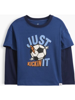 Gap Erkek Bebek Koyu Mavi Grafik Baskılı T-Shirt