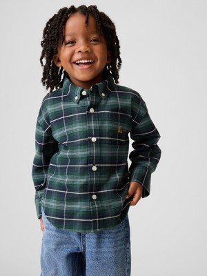 Gap Erkek Bebek Koyu Yeşil Baskılı Oxford Oversize Gömlek