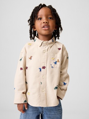 Gap Erkek Bebek Bej Baskılı Oxford Oversize Gömlek