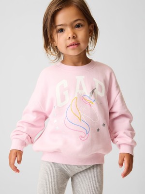 Gap Kız Bebek Pembe Fransız Havlu Kumaş Logo Sweatshirt