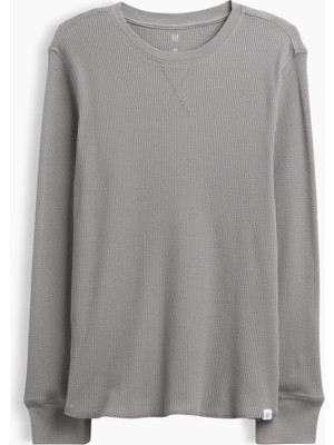 Gap Erkek Çocuk Açık Gri Waffle-Knit Bisiklet Yaka T-Shirt
