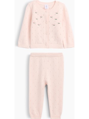 Gap Bebek Pembe Işlemeli Pointelle Triko Outfit Set