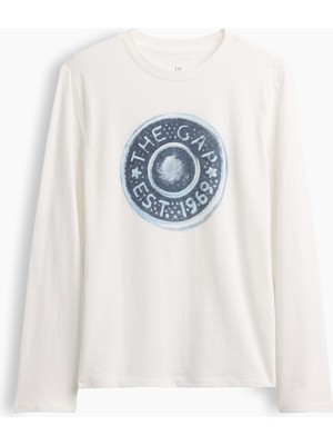 Gap Erkek Çocuk Beyaz Logo Grafik Baskılı T-Shirt