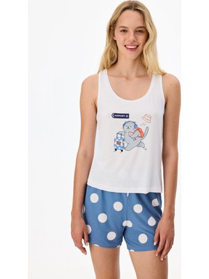 Penti Mavi Snooze Cruise Kedi Desenli Şort Pijama Takımı