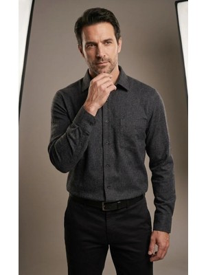 Torivalli Collection Kışlık Klasik Kesim Regular Fit Düz Renk Cepli Kaşmir Erkek Gömlek Tckd1
