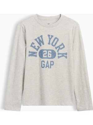 Gap Erkek Çocuk Açık Gri Logo Grafik Baskılı T-Shirt