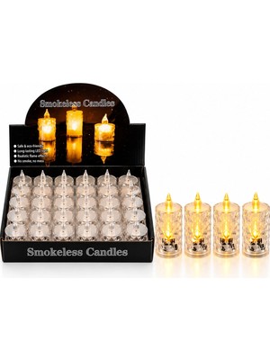 Shopwave 24 Adet Büyük Boy Pilli Kristal Mika LED Mum Çap : 3.8cm Yükseklik : 9cm İ10-015 (5047)