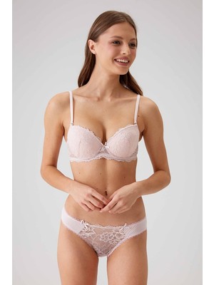 Pierre Cardin Pudra 4561 Milan Push Up Dolgulu Dantelli Çeyiz Sütyen ve Külot İç Çamaşır Takımı