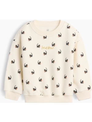 Gap Kız Bebek Krem Vintagesoft Meow Cat Sweatshirt