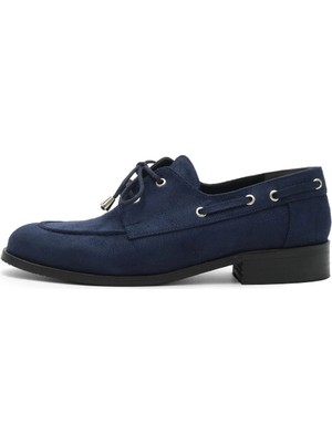 Mio Gusto Lacivert Renk Kuşgözü Detaylı Bağcıklı Kadın Loafer