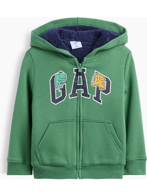 Gap Erkek Bebek Açık Yeşil Sherpa Astarlı Logo Fermuarlı Sweatshirt