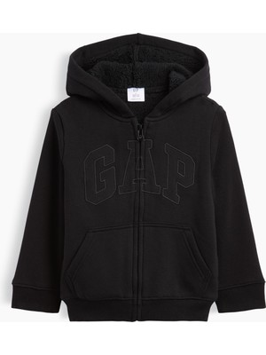 Gap Erkek Bebek Siyah Sherpa Astarlı Logo Fermuarlı Sweatshirt