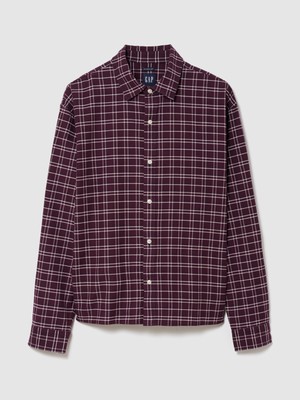 Gap Erkek Bordo Relaxed Crop Straight-Hem Oxford Gömlek