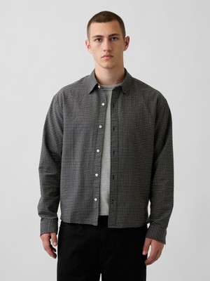 Gap Erkek Gri Relaxed Crop Straight-Hem Oxford Gömlek