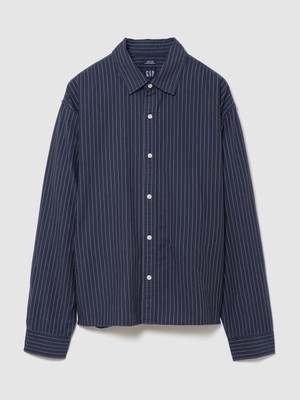 Gap Erkek Koyu Mavi Relaxed Crop Straight-Hem Oxford Gömlek