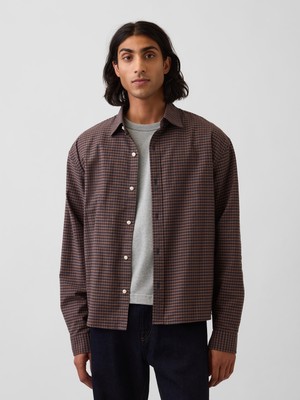 Gap Erkek Kahverengi Relaxed Crop Straight-Hem Oxford Gömlek