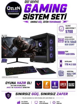 Özlen X89 RYZEN 7 5700 RTX 5060 8GB 16GB RAM 1TB M.2 SSD 24'' Full HD 200Hz Oyuncu Bilgisayarı