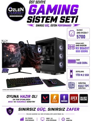 Özlen X92 RYZEN 7 5700 RX 9060 XT 8GB 16GB RAM 1TB M.2 SSD 24'' Full HD 200Hz Oyuncu Bilgisayarı