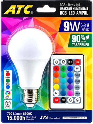Shopwave Kumandalı - Rgb 9W=60W - E27 LED Ampul 700LM 15000 Saat Ömür (5047)