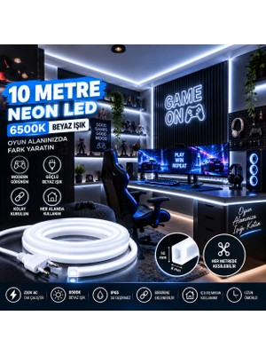 Tak Çalıştır 10 METRE Ultra Parlak Beyaz 10 Metre 6500K Beyaz Neon MONTAJ APARATI DAHİL LED 220V Tak Çalıştır IP65 Esnek Hortum LED 8X16 mm Iç Dış Mekan Dekoratif Aydınlatma Noas YL42-0001