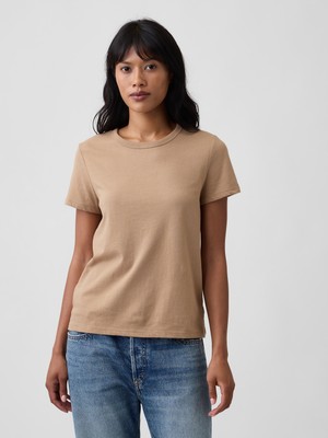 Gap Kadın Açık Kahverengi Favorite Bisiklet Yaka T-Shirt
