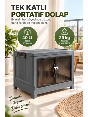 Evonita Tek Katlı Portatif Organizer Dolap 40 Lt 25 kg Taşıma Kapasiteli Çok Amaçlı Katlanır Saklama Dolabı