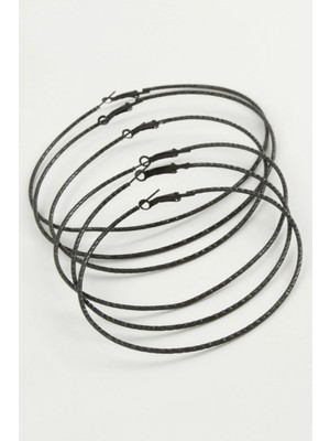 Pileli Store Çizgili Metal Halka Küpe 6 Adet