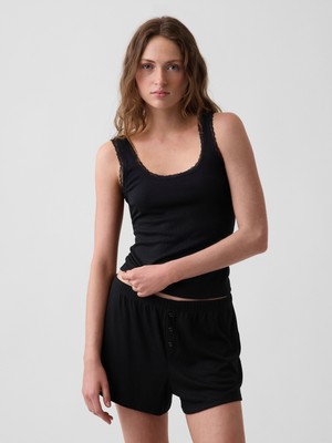 Gap Kadın Siyah Mini Fitilli Dantel Detaylı Askılı Pijama Üstü
