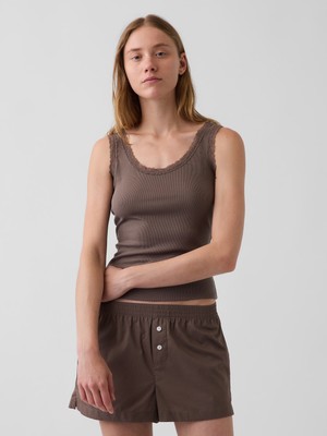 Gap Kadın Kahverengi Mini Fitilli Dantel Detaylı Askılı Pijama Üstü