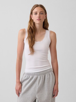 Gap Kadın Beyaz Mini Fitilli Dantel Detaylı Askılı Pijama Üstü