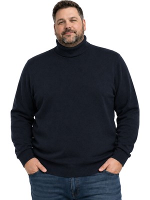 Battal Moda Erkek Büyük Beden Lacivert Tam Balıkçı Triko Kazak 3xl-4xl-5xl-6xl