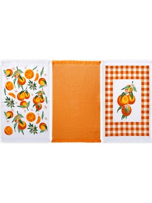 Green Black Orange 3'lü Mutfak Havlu Seti Baskılı 40x60
