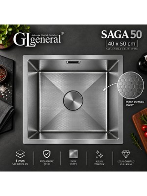 GL General General Saga 50 Petek Dokulu Paslanmaz Çelik Mutfak Evyesi 40X50 cm Tek Gözlü 1 mm Derin Hazne + Sifon Dahil