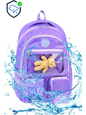 Miço Kids Su Geçirmez Şeffaf Ön Cepli Ayıcıklı Okul Sırt Çantası - Geniş Hacimli Ilkokul Çantası