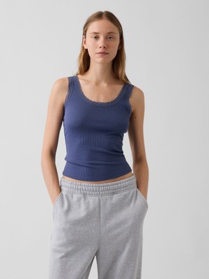 Gap Kadın Mavi Mini Fitilli Dantel Detaylı Askılı Pijama Üstü