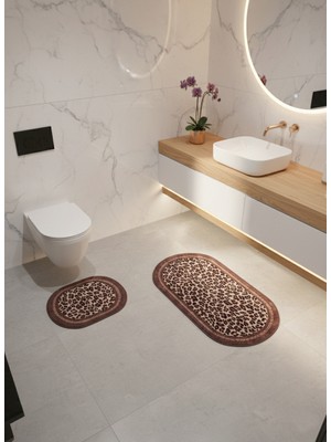 Brillant Lepoar Desenli 2 Li  Deri Taban Oval Banyo Paspas (60X100 - 60X50)