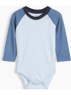 Gap Bebek Açık Mavi Organik Pamuk Colorblock Raglan Bodysuit