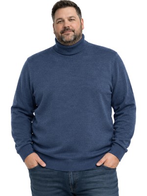 Battal Moda Erkek Büyük Beden Melanj Lacivert Tam Balıkçı Triko Kazak 3xl-4xl-5xl-6xl