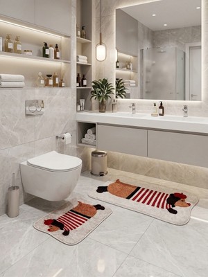 Brillant Köpek Desenli 2'li Lateks Taban Banyo Paspası (60X100-60X50)