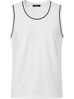 Pileli Store Ön Unisex Pamuklu Bisiklet Yaka Kolsuz Atlet Kontrast Biyeli Regular Fit - Beyaz