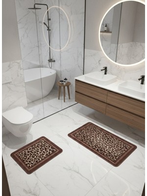 Brillant Lepoar Desenli 2 Li  Deri Taban Banyo Paspas (60X100 - 60X50)