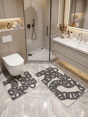 Brillant Zincir Desenli Lateks Taban 2'li Banyo Paspası (60X100-60X50)