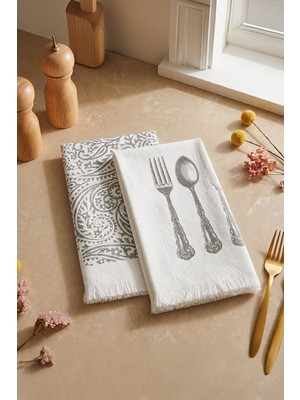 Green Black Meal 2'li Mutfak Havlu Seti Baskılı 40x60